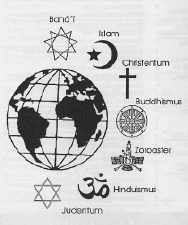 Das Bild zeigt Symbole verschiedener Religionen